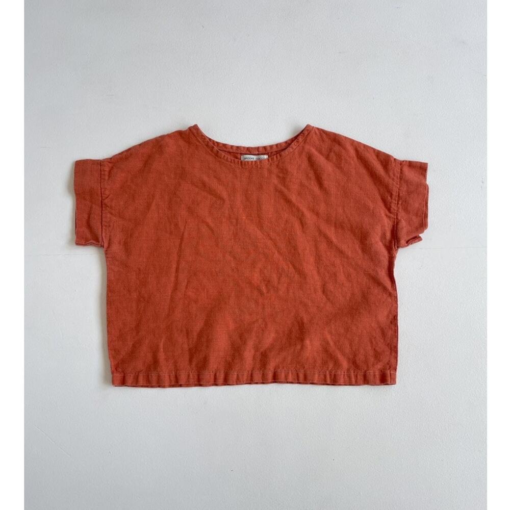 Brooke Ciocco Neutral Orange Linen Boxy Crop Top / Summer Handmade Designer